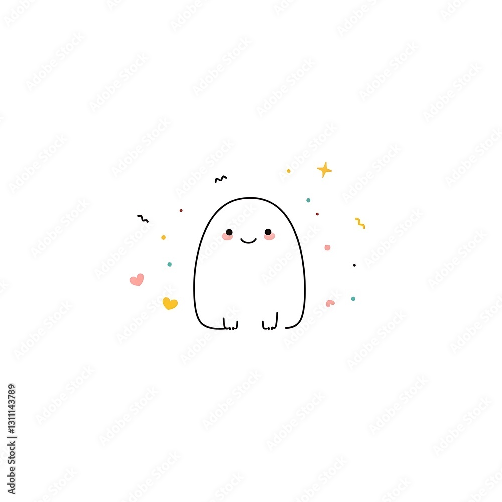 Whimsical Minimalist Line Art Illustration with Pastel Colors on White Background