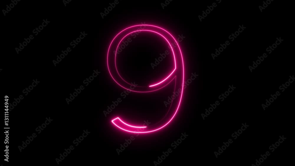 glowing neon text 9 number countdown icon on black background glowing neon text 9 number countdown icon on black background