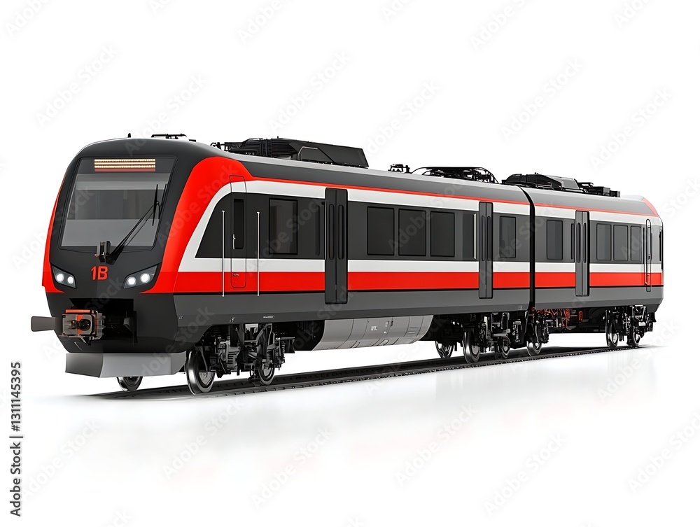 Sleek Train: A modern train with a red and black design, captured in a sharp, realistic view. Sleek Train: A modern train with a red and black design, captured in a sharp, realistic view.