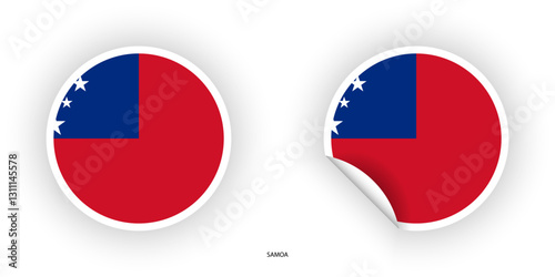 Samoa sticker flag in circle shape and circle peeled shape on white background. Samoa flag icon in circular form