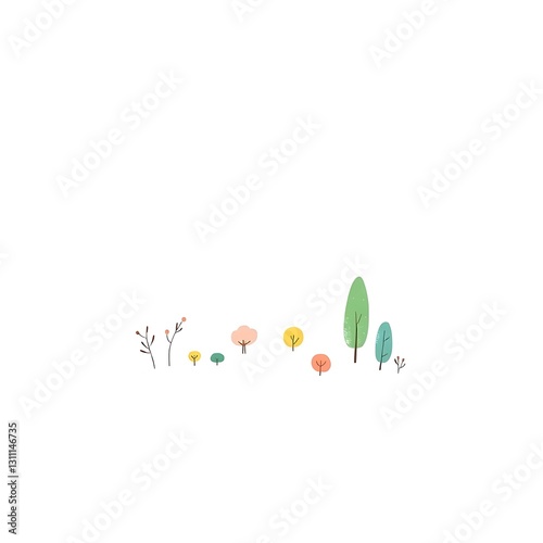 Obraz na płótnie Whimsical Pastel Landscape Illustration in Naive Art Style on White Background w salonie
