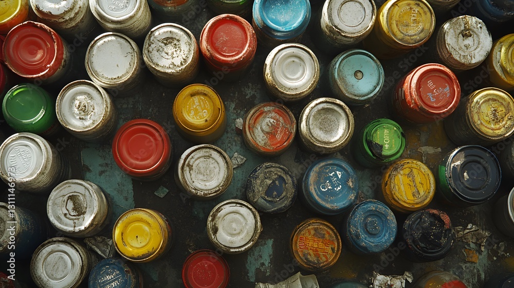 Colorful paint cans arranged in a textured pattern Colorful paint cans arranged in a textured pattern
