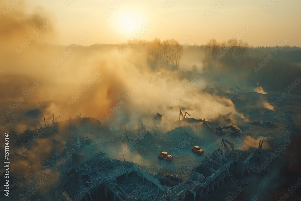 Fototapeta premium Drone View of Urban Tornado Aftermath