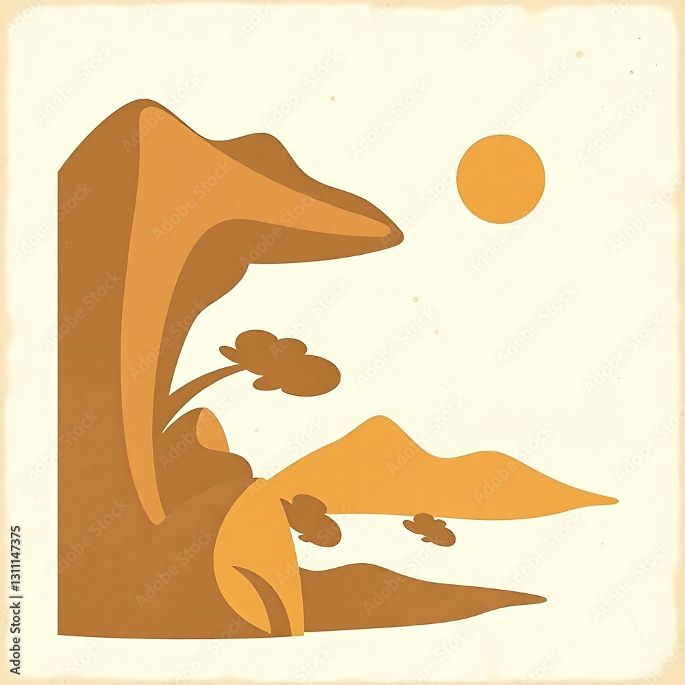 Retro Art Deco Vintage Illustration with Muted Earth Tones and Rough Texture