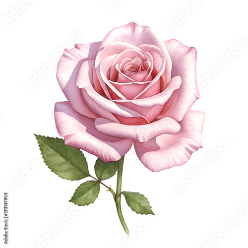 Elegant Pink Rose Bloom Botanical Illustration Floral Design Art Soft Love Plant Image Flower Petals
