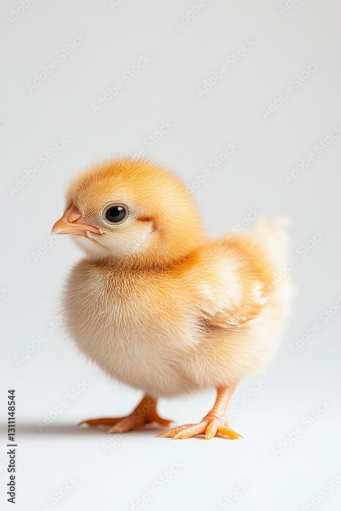 A cute baby chicken, isolate on white background, with fluffy yellow feathers and a tiny beak. A cute baby chicken, isolate on white background, with fluffy yellow feathers and a tiny beak.