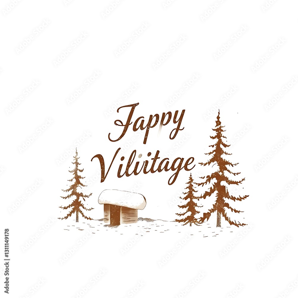 Vintage-Inspired Illustrative Graphic with Muted Tones on Snowy White Background