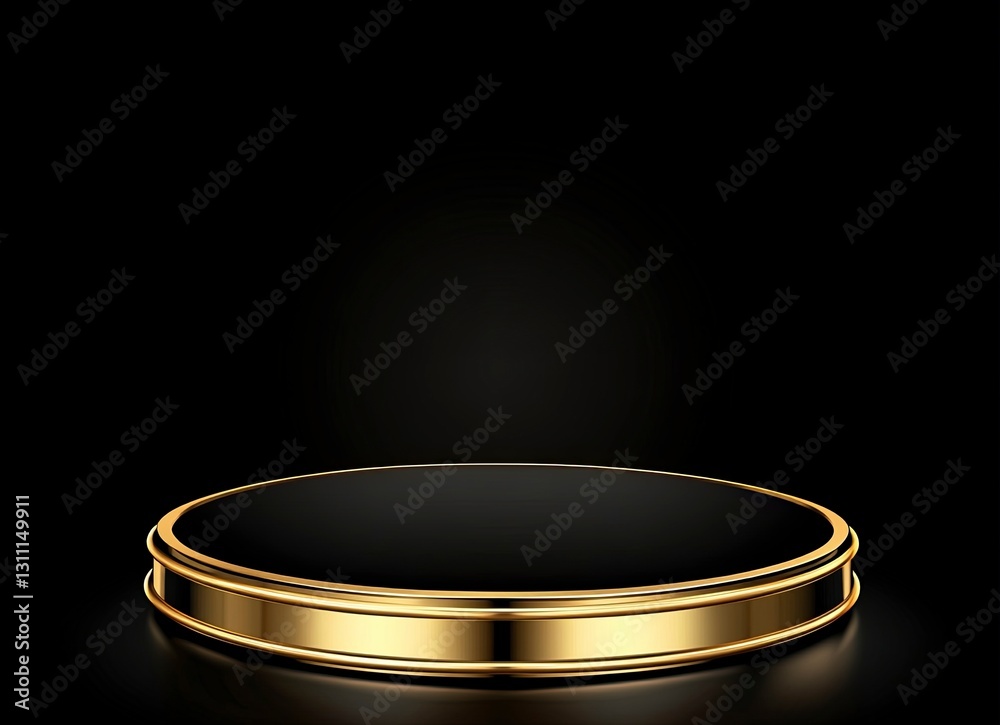 Abstract black background with a golden podium for product presentation, vector illustration. A luxurious scene with a glittering light effect on the wall and empty space in front of it. Abstract black background with a golden podium for product presentation, vector illustration. A luxurious scene with a glittering light effect on the wall and empty space in front of it.