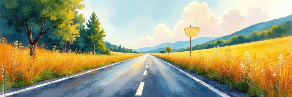 Fototapeta premium Stylized watercolor road signs, dynamic textures, life's paths , decision, artistic, painted