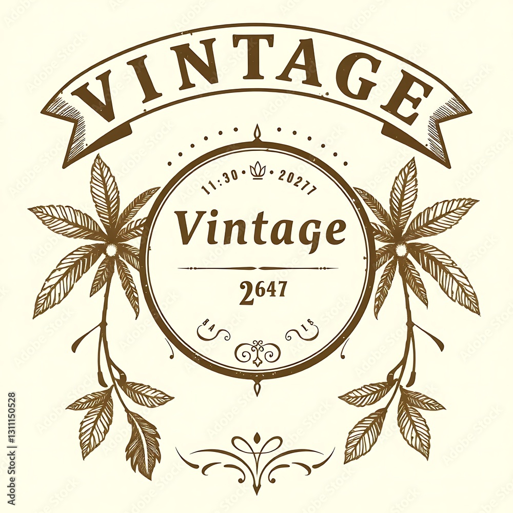 Vintage Symmetrical Retro Graphic in Sepia Tones on Off-White Background