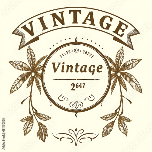 Obraz na płótnie Vintage Symmetrical Retro Graphic in Sepia Tones on Off-White Background w salonie