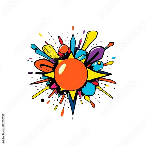 Vibrant Pop Art Illustration with Bold Colors and Dynamic Composition on White Background