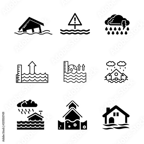 Flooding icon set. Inundation symbol vector illustration.