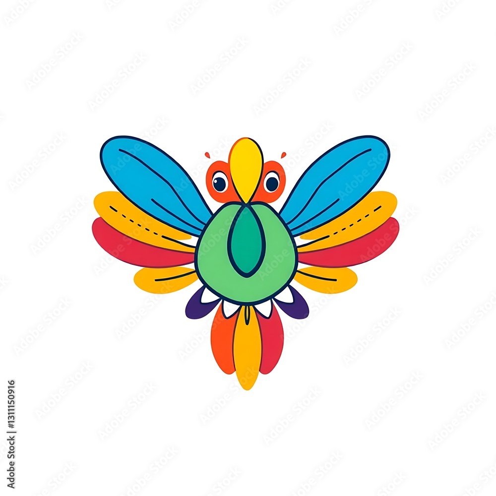 Whimsical Bold Line Art with Saturated Colors on White Background