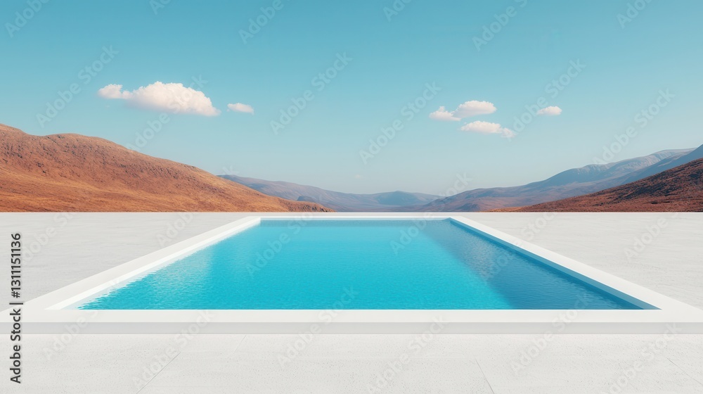 Fototapeta premium Tranquil Infinity Pool Overlooking Serene Mountain Landscape Under Clear Blue Sky