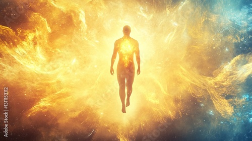 enlightened human spirit ascending in a bright background