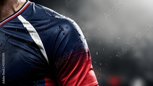 A close up of a sports jersey with sweat marks photo