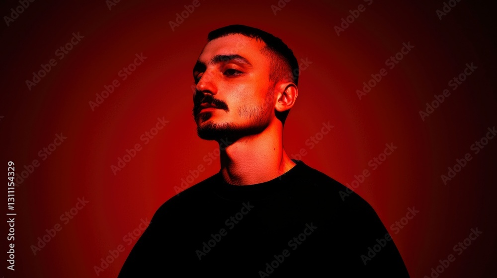 Fototapeta premium Portrait of Man, Red Light, Studio