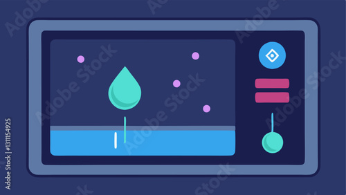 User Interface Panel Create a vector of a holographic user interface panel displaying a touchscreen with options to control the robot arm. The panel shows a simple Pour Water
