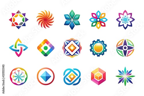 Collection of colorful shapes and designs. Icons. Logos