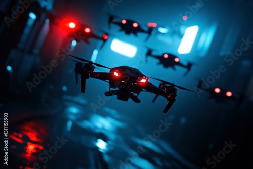 Drones in Neon City Alley photo