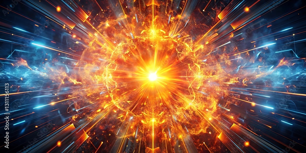 Bright orange star is surrounded by a blue and orange explosion Bright orange star is surrounded by a blue and orange explosion