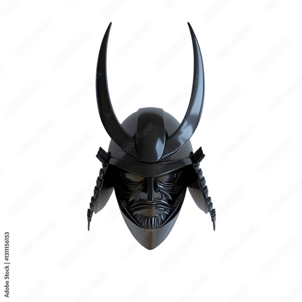 Obraz premium A striking illustration of a traditional samurai helmet showcasing intricate details and powerful symbolism.