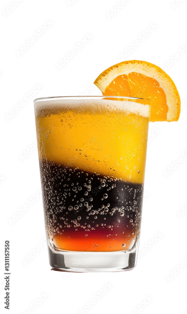 unique drink in a glass with dark cola mixing on transparent background