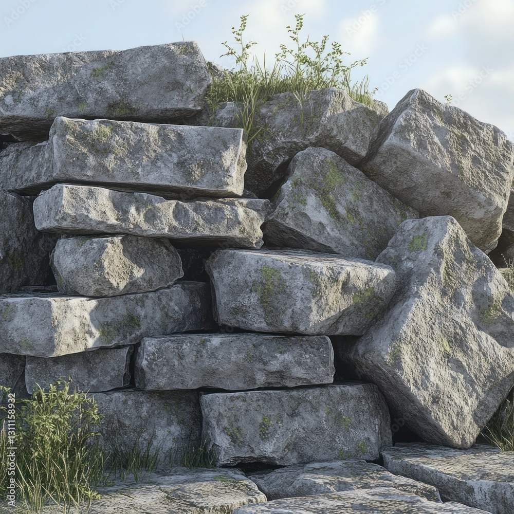 A pile of natural stone slabs for outdoor construction A pile of natural stone slabs for outdoor construction