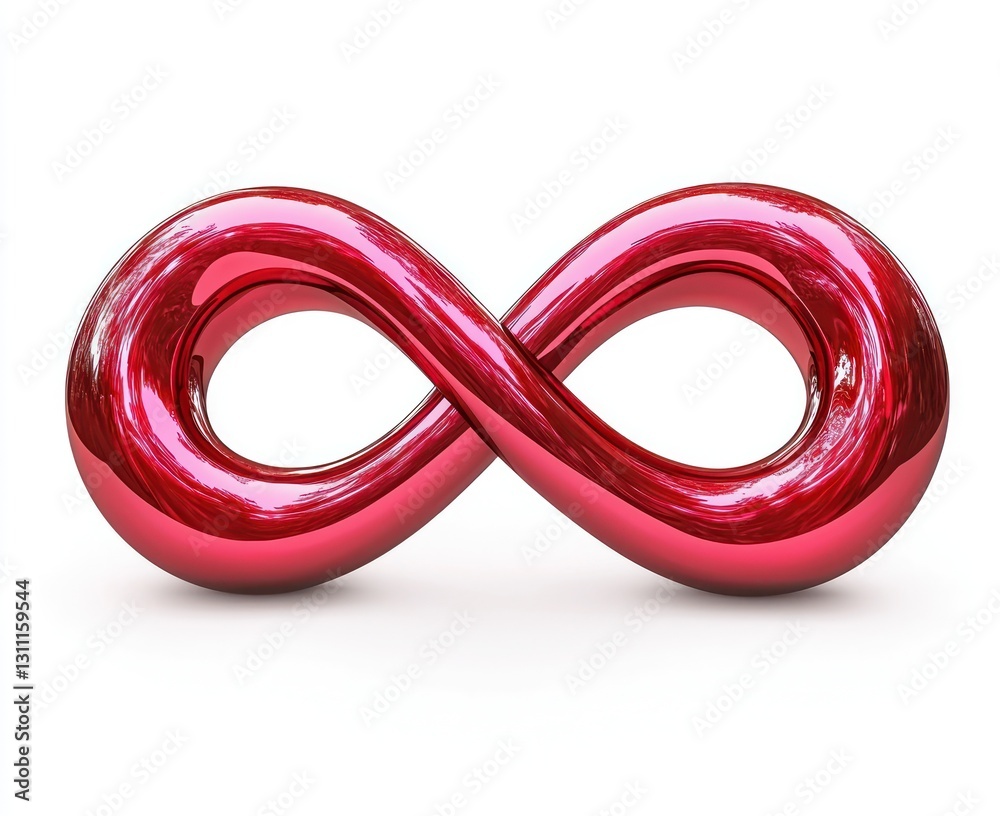 Naklejka premium Ruby red infinity symbol with dramatic reflective highlights against a bright white background.
