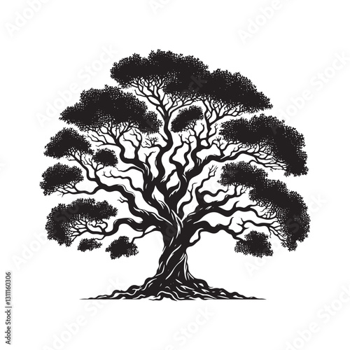 Silhouette of Banyan Tree - Forest tree Vector - Minimalist Banyan tree Illustration - Banyan Tree Design.