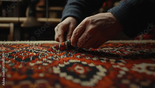 Craftsman repairing carpet in workshop