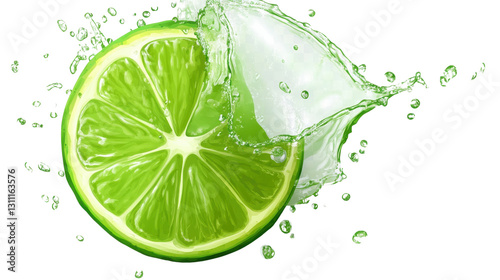 Fresh lime slices in water with juicy green and yellow citrus fruit