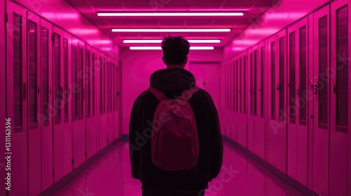 Person Walking Pink Corridor