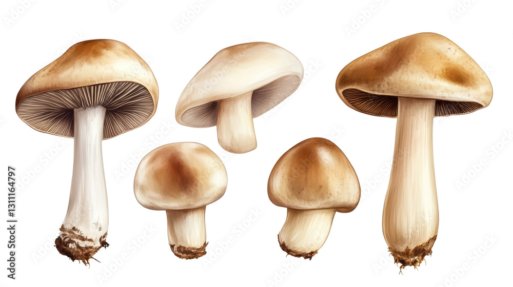 Fresh edible mushrooms isolated on a white background
