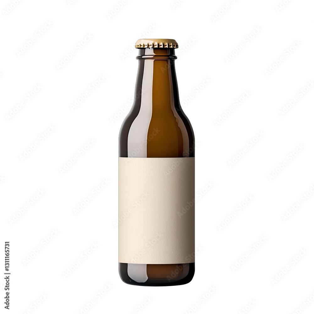 Isolated brown glass bottle with a blank label for customization. Isolated brown glass bottle with a blank label for customization.