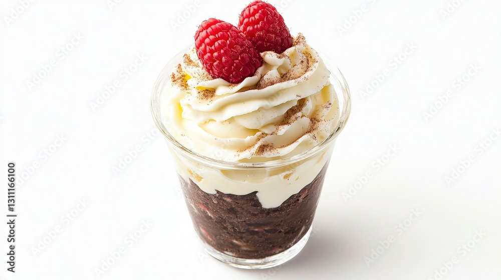 Raspberry and Cream Truffle in a Glass on White Background, High-Resolution Photography Raspberry and Cream Truffle in a Glass on White Background, High-Resolution Photography