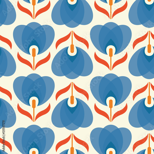 Scandi Retro Vintage Floral Patterns, Seamless Geometric Floral Patterns and Backgrounds, Digital Paper