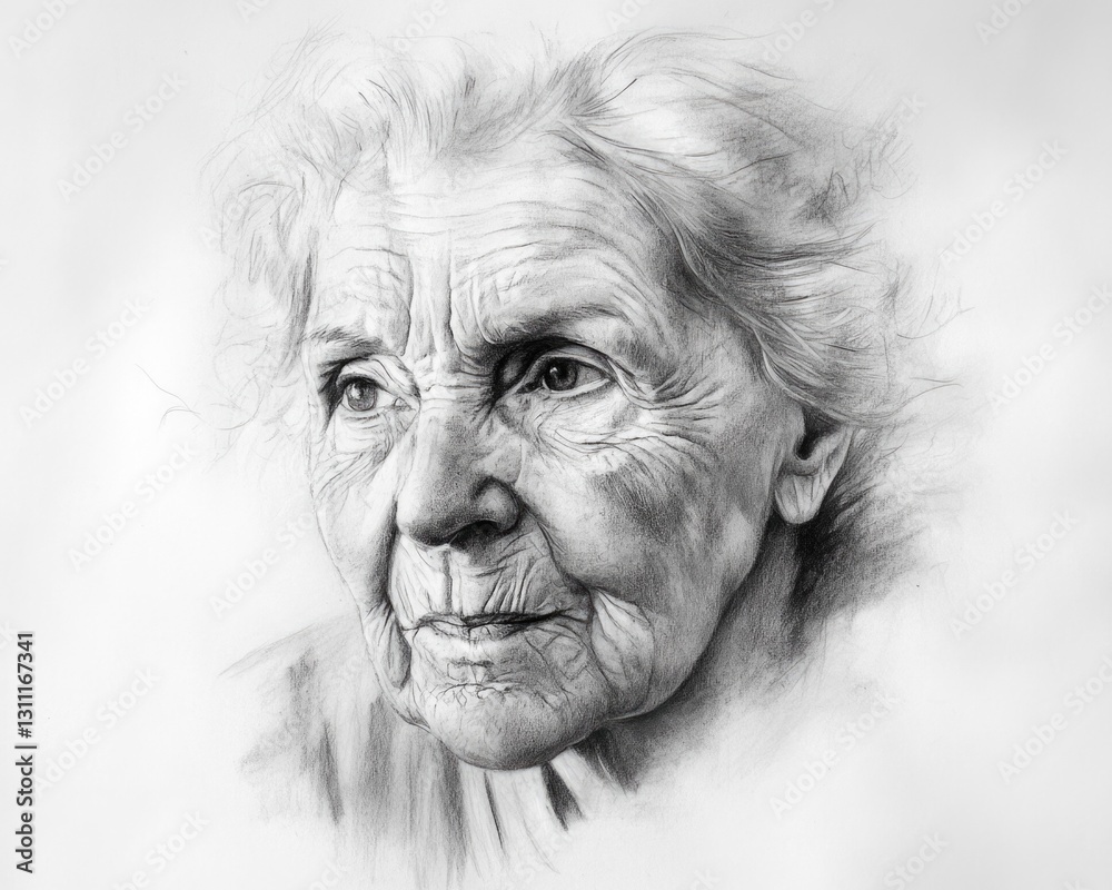 Portrait of elderly lady with deep wrinkles and age-related skin texture Portrait of elderly lady with deep wrinkles and age-related skin texture