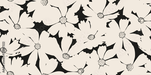 Hand drawn exotic flower seamless pattern. Silhouette abstract floral pattern. Design for fabric, textiles, clothing, wrapping, cover, decor, backgrounds.