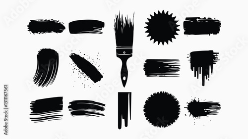 High-Resolution Digital Illustration of Black Paint brush Strokes in a Grid Layout