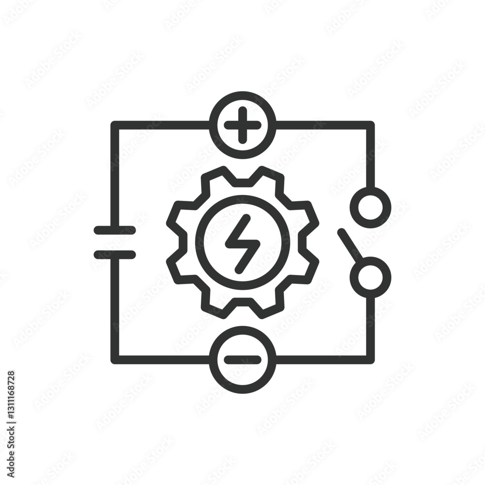 Electromechanics, icon in line design. Electromechanical systems, electrical engineering, mechanical systems, automation, robotics on white background vector. Electromechanics, editable stroke icon Electromechanics, icon in line design. Electromechanical systems, electrical engineering, mechanical systems, automation, robotics on white background vector. Electromechanics, editable stroke icon