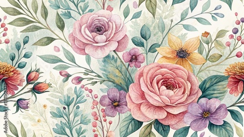 Wallpaper Mural Long Exposure Floral Watercolor Gourmet Food Photography, Watercolor Floral Food Styling,  Floral Pattern Food Photography Torontodigital.ca