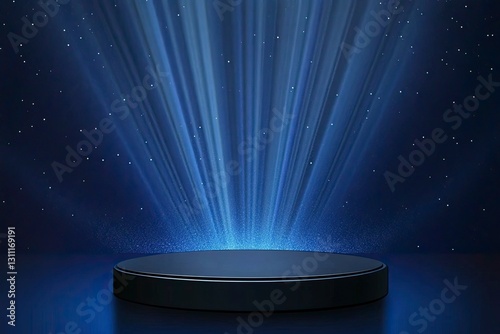 Wallpaper Mural Abstract podium with a blue background and rays of light, vector illustration. Luxury award pedestal on a shiny, starry backdrop for product presentation or a film about success. --ar 3:2 --v 6.1 Job  Torontodigital.ca