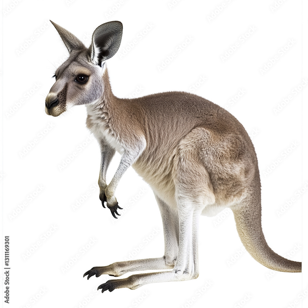Kangaroo isolated on white background, showcasing its unique features Kangaroo isolated on white background, showcasing its unique features
