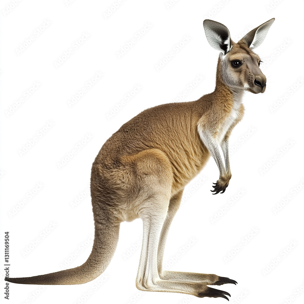 Kangaroo isolated on white background, looking alert Kangaroo isolated on white background, looking alert