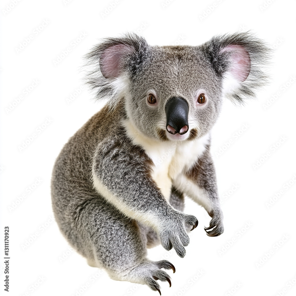 Fototapeta premium Koala sitting on white background, looking curious