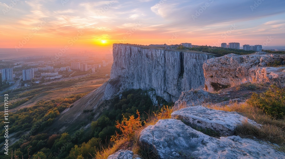 Obraz premium Green mountain nature landscape at sunrise. panoramic view.