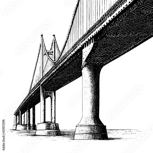 Elegant engraved vector design of a bridge showcasing its architectural beauty in a minimalist style