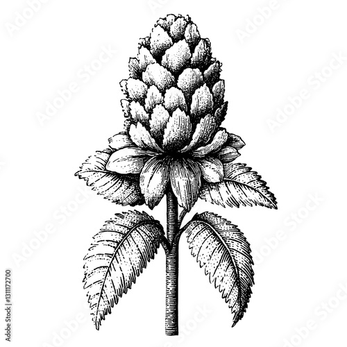 Engraved vector of a detailed hop cone illustration suitable for tattoo design